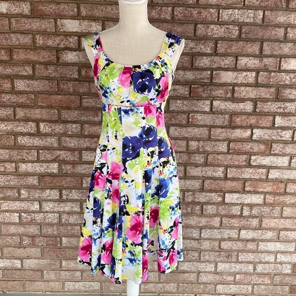 Maggy London Fit and Flare Floral Sleeveless Dress with Pockets - Size 4